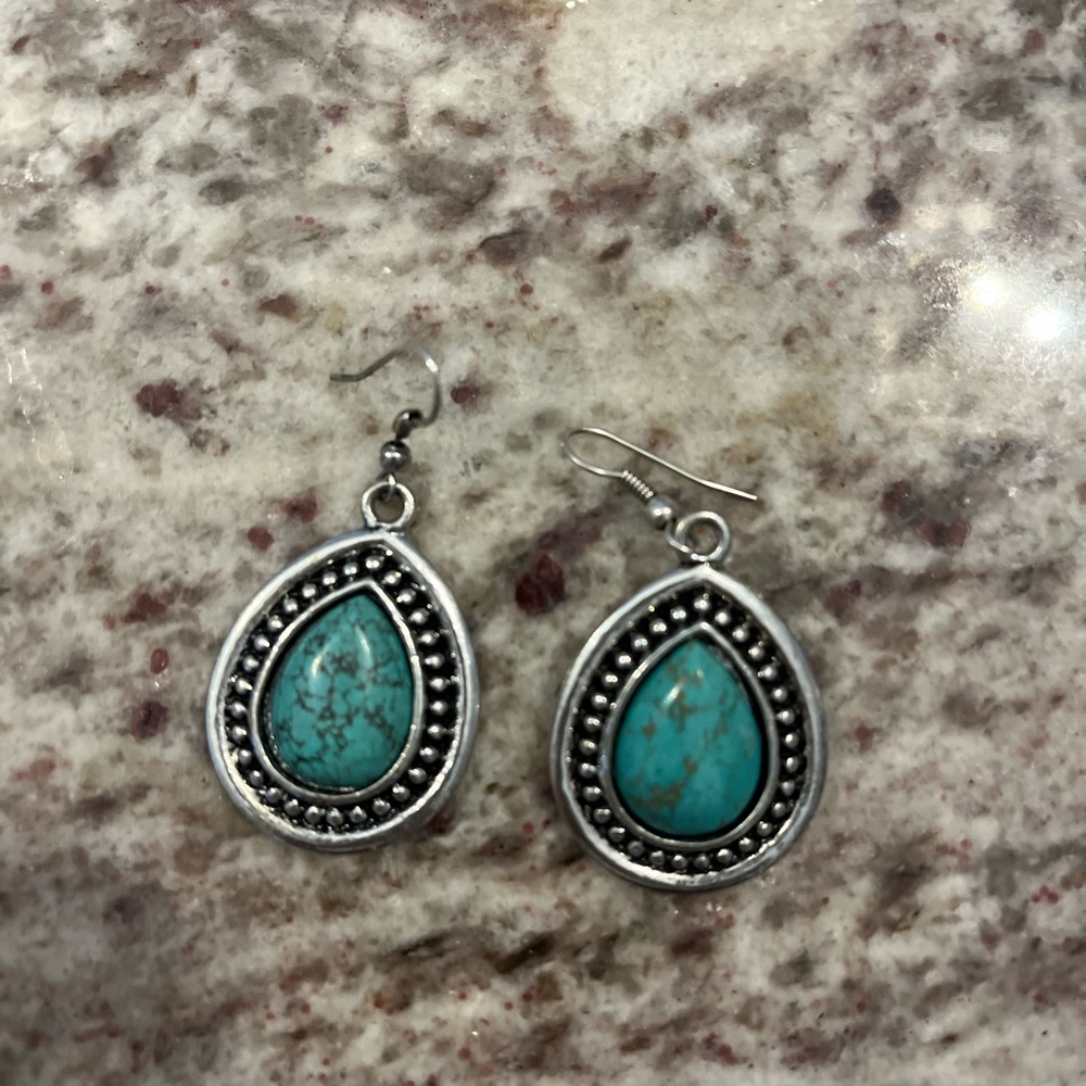 Turquoise and silver drop earrings